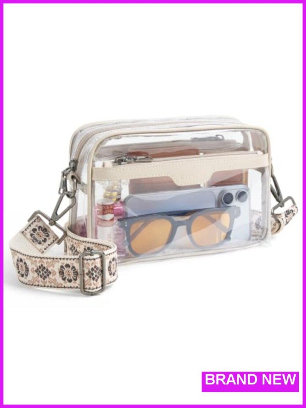 Clear Crossbody Bag for Stadium Approved Concerts, Waterproof PVC, Adjustable